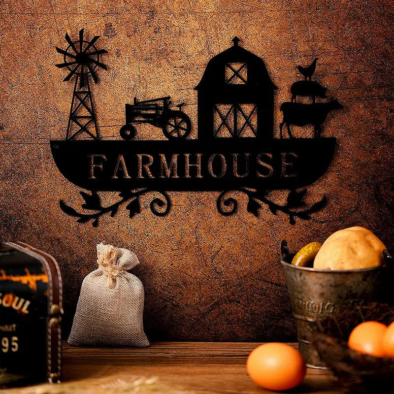 Rustic Metal Farmhouse Kitchen Decor with Windmill & Tractor
